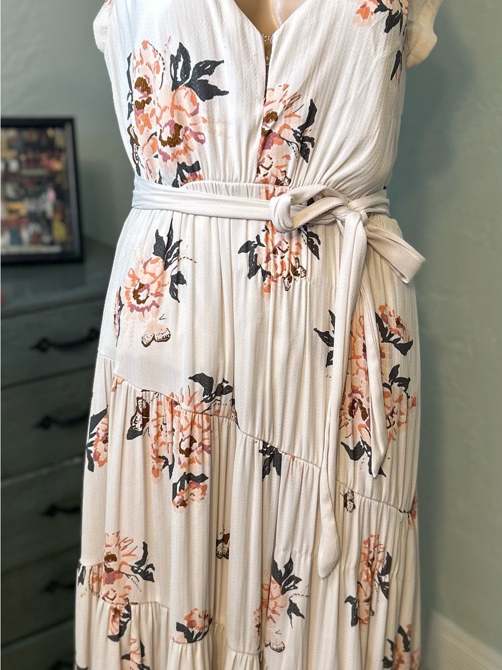 Free People Cream Maxi Dress with Pink Floral Print